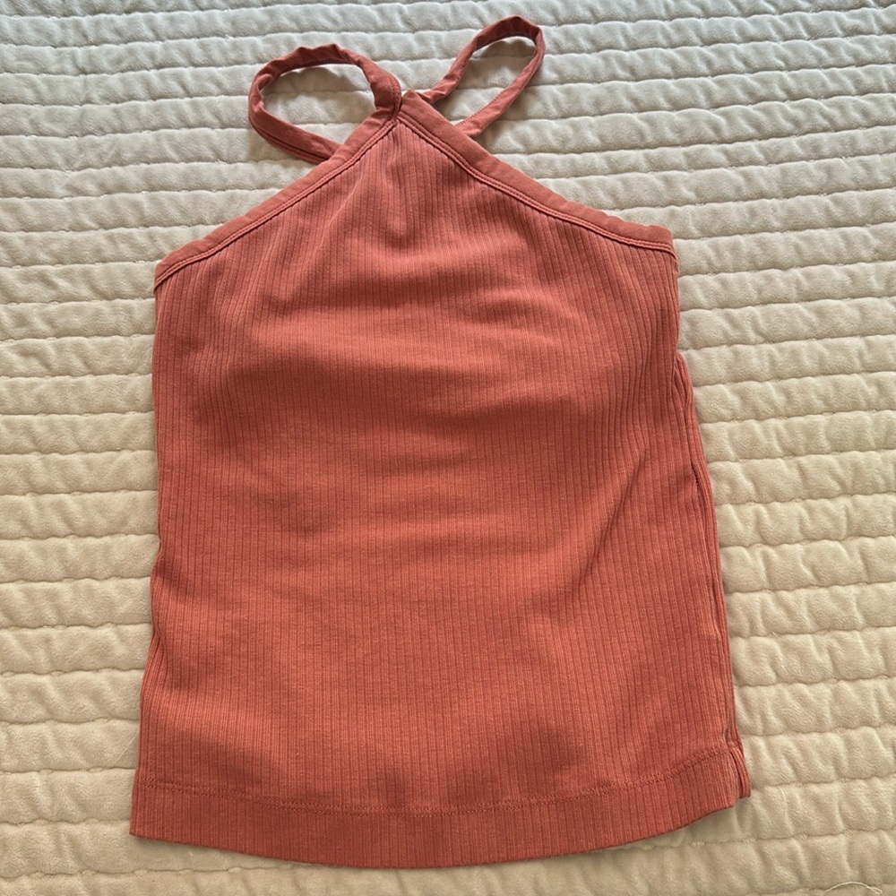 Built in bra high neck tank